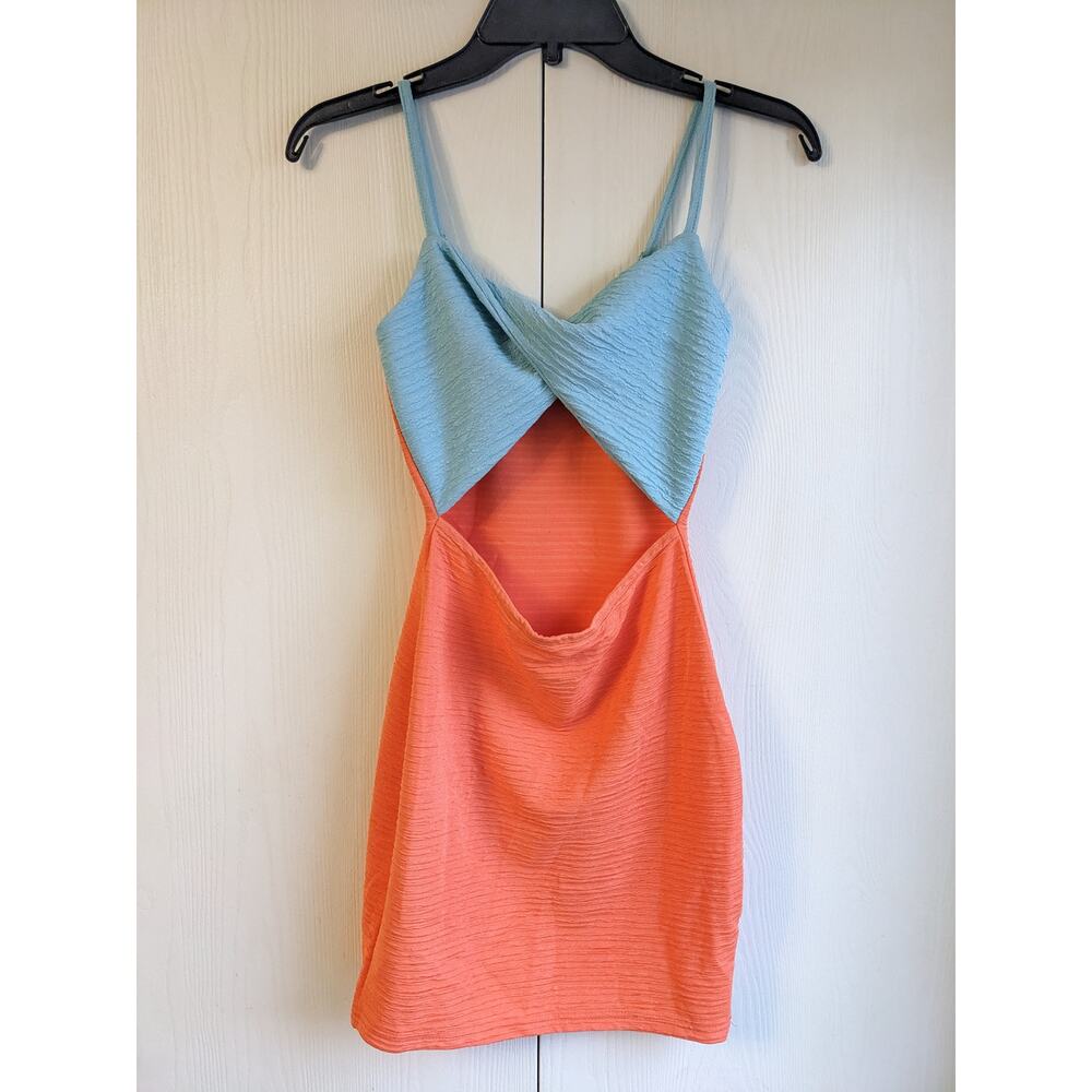 Salant Women's Orange Blue Mini Sleeveless Crimped Mini Dress Size XS
